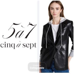 ‼️WOW‼️Cinq à Sept Black Leather Jacket with Gray Hoodie‼️🖤🩶🖤🩶🖤🩶🖤🩶🖤🩶🖤🩶🖤🩶🖤🩶🖤🩶🖤